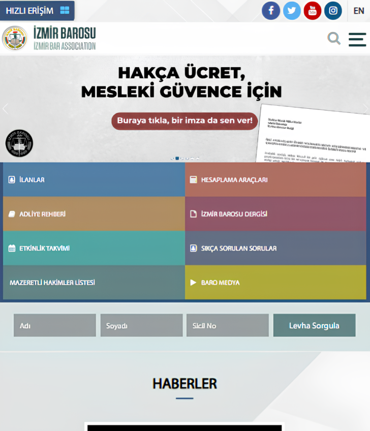 İzmir Barosu için hazırlanan kurumsal web sitesi projesi